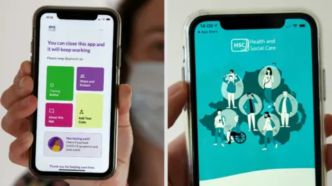 Reuters/PA Phone shots of the Scottish and NI contact tracing apps