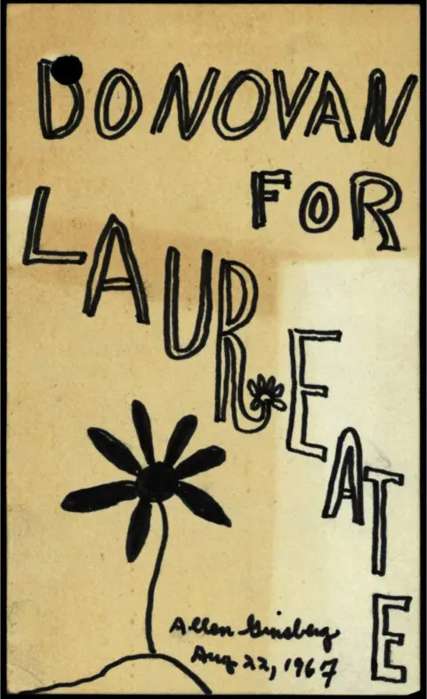 National Archives Allen Ginsberg's card calling for Donavan to be poet laureate