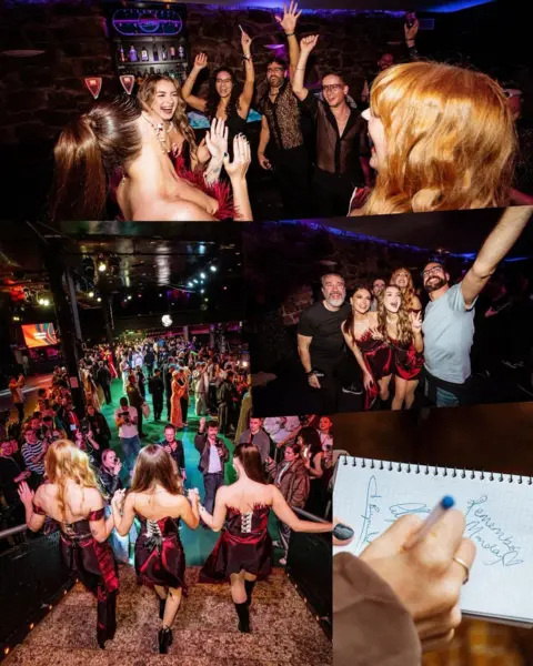 Steve McMahon A composite image showing Remember Monday performing, meeting fans and signing autographs at a Eurovision party in Spain