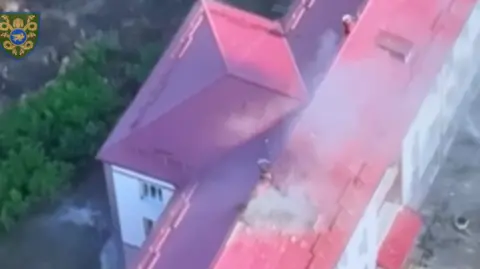 Ukraine 53rd Mechanised Brigade A Ukrainian video from 8 August shows the Russian flag on a school roof being destroyed