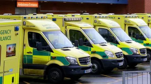 A queue of ambulances at Medway Maritime Hospital.