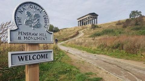 View of Penshaw Monument with National Trust sign