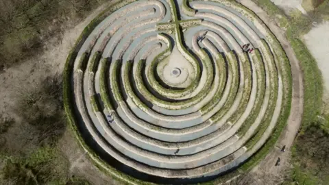 It's a big round circle made up of Cornish hedges that brings you to the heart of the labyrinth