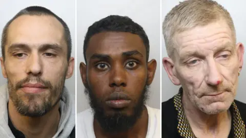 Lee Ingleheart, Hassan Noor and Dean Meaker. Lee is wearing a grey hoodie, and looking down. Hassan is in a white t-shirt and looking at the camera, while Dean is looking away. He has an earring in his right ear