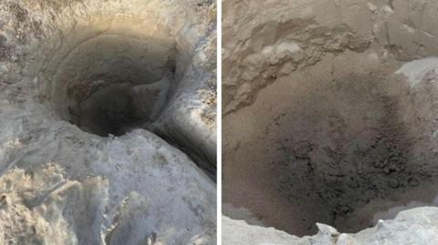 Two photos of the deep hole