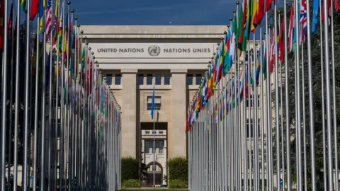 Reuters The Alley of the Flags at the United Nations European headquarters is seen during the Human Rights Council in Geneva, Switzerland, September 11, 2023