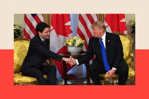 Getty Images Justin Trudeau and Donald trump shake hands