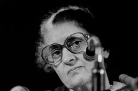 Sondeep Shankar/Getty Images Prime minister Indira Gandhi (1917 - 1984) addressing a press conference in New Delhi, on February 25, 1983. (Photo by Sondeep Shankar/Getty Images)