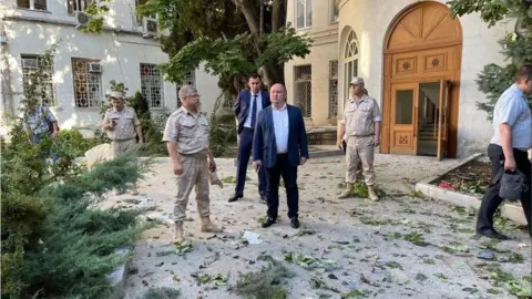 Razvozhayev/Telegram The scene after an alleged drone hit on the Black Sea Fleet HQ in Sevastopol (pic: Governor Razvozhayev)