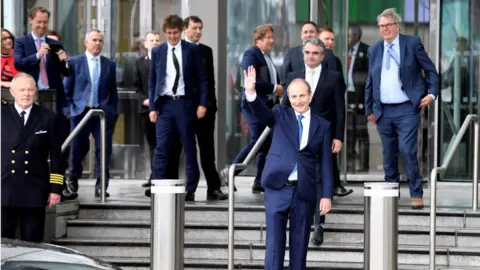 EPA Micheál Martin pictured leaving Dublin's Convention Centre after being elected