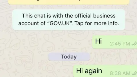 BBC Screenshot of WhatsApp message from government coronavirus bot