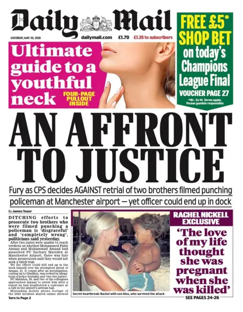 The headline on the front page of the Daily Mail reads: 'An affront to justice'.
