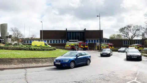 Andrew Woodger/BBC Fire engines outside the old court building on Civic Drive, Ipswich