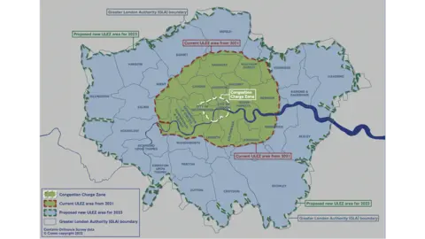 TfL Map of new ULEZ area