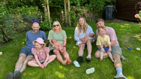 Abi Abi and her husband Jamie on the left with Millie and with their Freddie and on the right Jessica and her husband Lewise with their son Charlie and baby Alfie.