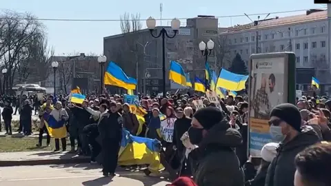 PA Media Screengrab of video of protests in Kherson