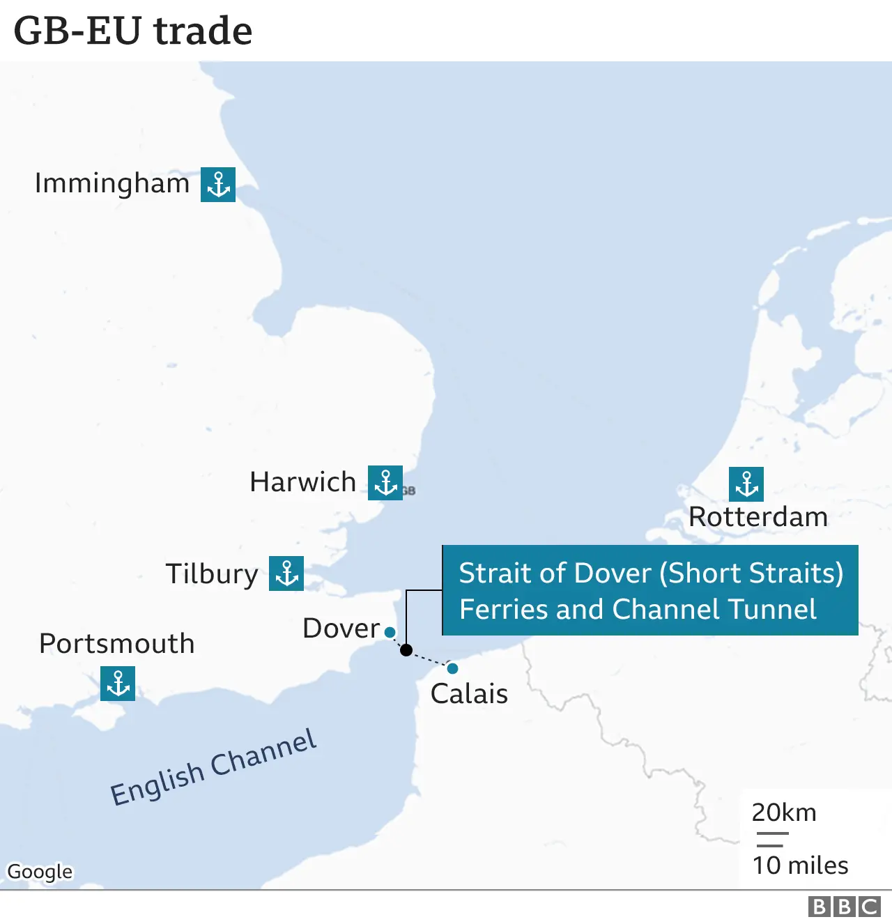 A map showing the Strait of Dover