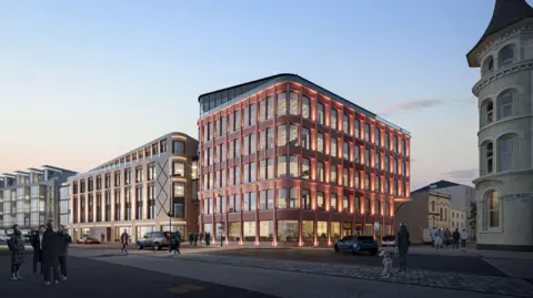 TEVIR GROUP Night time view of the development from the promenade