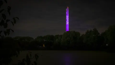 MLE Pyrotechnics Limited The National Lift Tower turned purple in tribute to the Queen