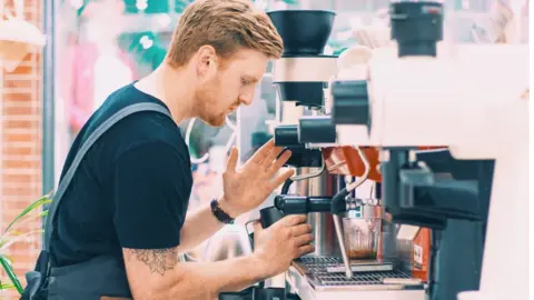 Gareth Meyrick Luke Foster making coffee at Two Gingers