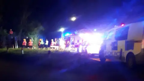 Cambs Police Emergency services at lorry crash in Murrow