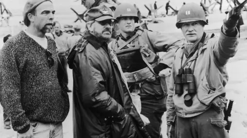 Steven Spielberg and Tom Hanks at the filming on Ballinesker beach