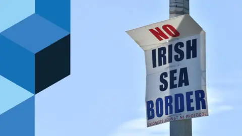 Reuters A poster protesting against the Irish Sea border