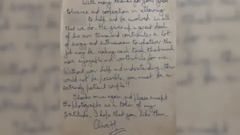 A card thanking David's parents for his help in art projects