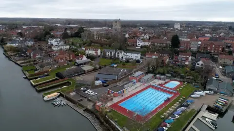 Drone image of Beccles Lido in Suffolk