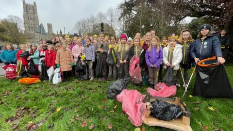 Steve Huntley/BBC Girlguides taking part in an Ely litter pick