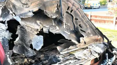 Nottinghamshire Police Damage caused by a fire to a car