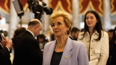 Getty Images Education Secretary Linda McMahon arrives in a joint speech to Congress on March 4th.