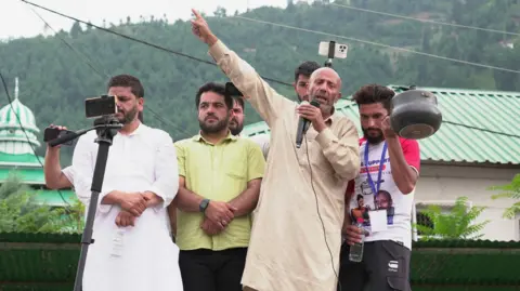 Bilal Kuchay Engineer Rashid addressing a rally in the border town of Uri