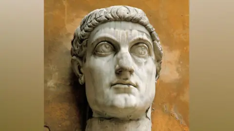 Getty Images A bust of Constantine the Great (Flavius Valerius Aurelius Constantinus Augustus) (272-337). Roman Emperor from 306-337. Know for being the first roman emperor to convert to christianity. Head of Constantine's colossal statue. Capitoline Museums, Rome, Italy