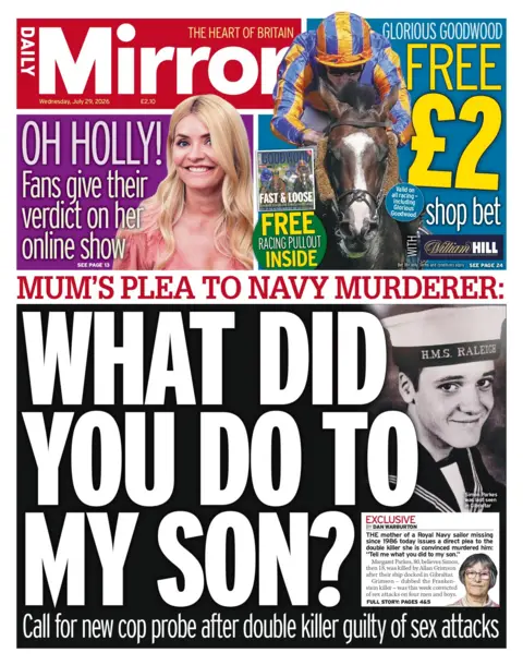 "What did you do to my son?" reads the headline on the front page of the Daily Mirror.