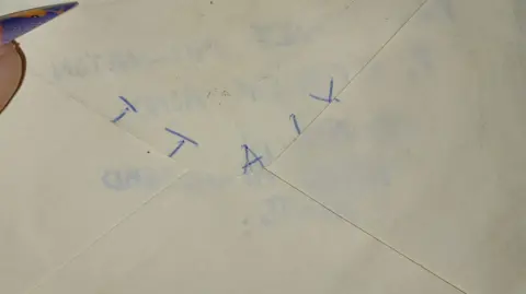 Shirley Elmore The back of an envelope with the word "ITALY" written in capital letters on it