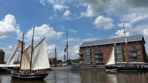 Boats on the water at Gloucester Docks at the Tall Ships Festival