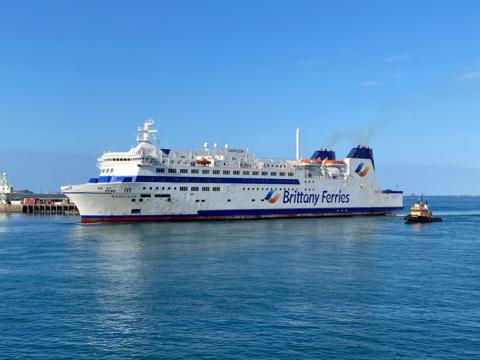 Brittany Ferries’ Barfleur arrives during yesterday evening’s berthing trial.
