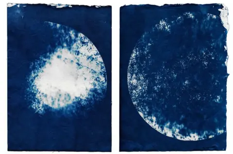 Marina Vitaglione A cyanotype image by Marina Vitaglione showing an air pollution sample from Loampit Vale, Lewisham, South East London, and Drury Way, Wembley, North West London