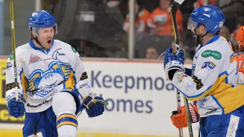 Chase Schaber celebrates what proved to be the winning goal for Fife at Sheffield on Sunday