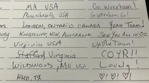 Wrexham FC visitor's book with signatures from America and Canada