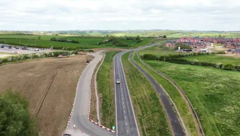 Aerial view of Pork Pie Way bypass around Melton Mowbray