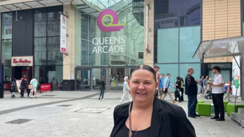 BBC News Local shopper out shopping in Queen Street Cardiff 