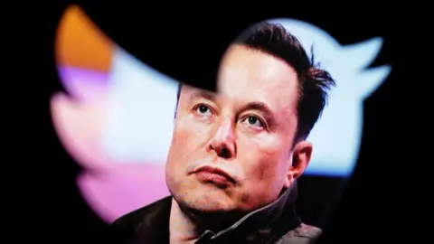 Reuters Elon Musk seen through the Twitter logo.