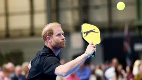 Prince Harry playing pickleball at Invictus Games in Birmingham NEC