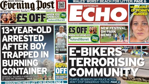 The front pages of South Wales Echo and South Wales Evening Post
