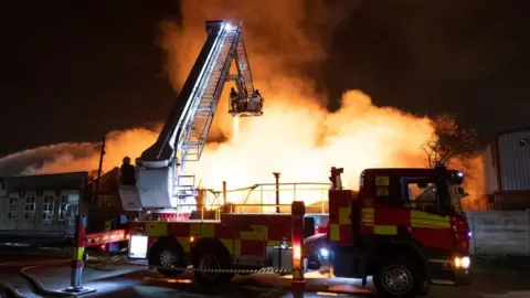 Nottinghamshire Fire and Rescue Service Nottingham Cattle Market fire off Meadow Lane,