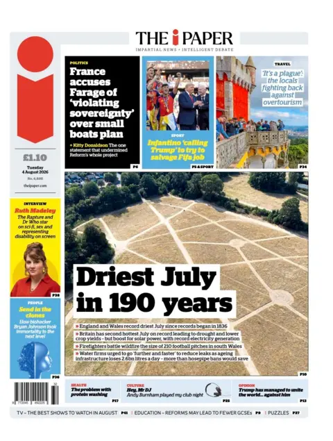 "Driest July in 190 years" reads the headline on the front page of The i Paper.