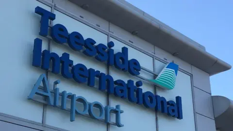 BBC Teesside International Airport sign