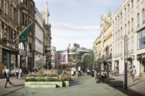 Newcastle City Council Artist impression of the pedestrianised street